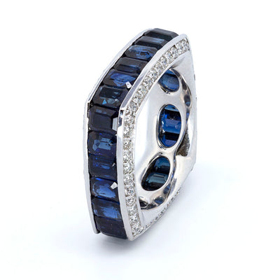 Squarish Channel Set Sapphire Ring with Diamonds