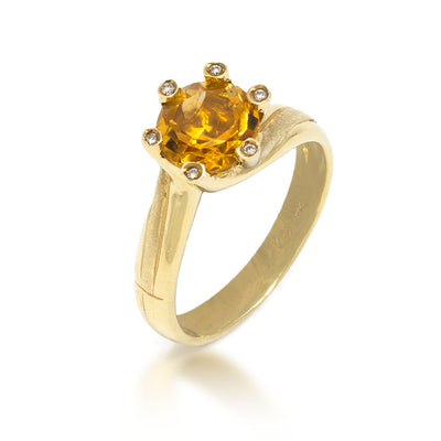 Citrine Bypass Ring with Six Prongs set with Diamonds