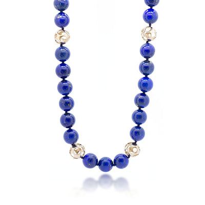 Lapis Lazuli Necklace with Hollowed Gold Spheres