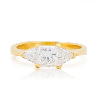 Three Stone Engagement Ring with Princes and Triagonal cut Diamonds