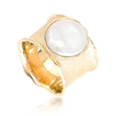 Kay's Ring: 14K Textured Yellow Gold with
Freshwater Button Pearl.
