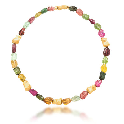 Tumbled Tourmaline & 14K Gold Nugget Beads Necklace
