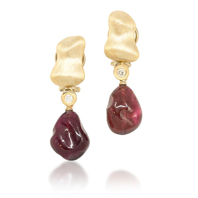 Nugget Earring with Red Tourmaline