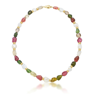 Baroque Freshwater Pearls & Tumbled Multicolored Tourmaline Necklace