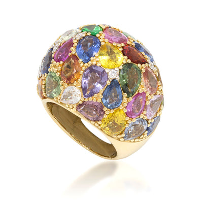 Multi-Colored Sapphire Dome Cocktail Ring