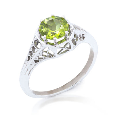 18K White Gold Peridot Cantilever Solitaire Ring
