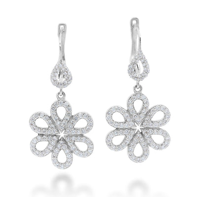 18K White Gold Diamond Pave DE Jerusalem Flower Earring