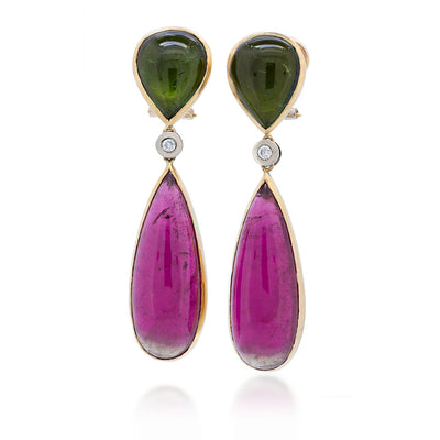 Green & Red Tourmaline Drop Earring