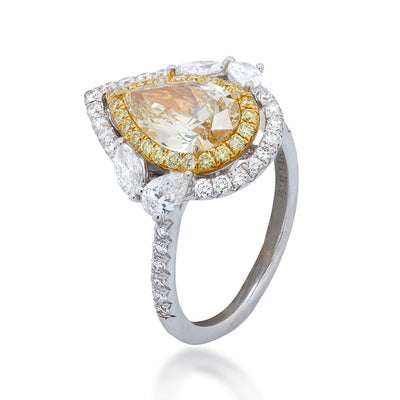 Fancy Brownish Yellow Pear Cut Diamond Ring