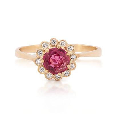 Pink Tourmaline Diamond Halo Ring top view