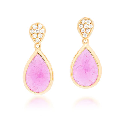 Pink Tourmaline & Diamond Duo Drop Earring on white background