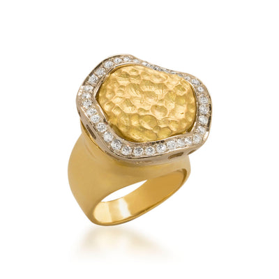 Diamond Waves & Textured Gold Ring