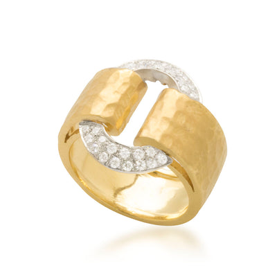18K Hammered Gold Twin Diamond Arch Ring