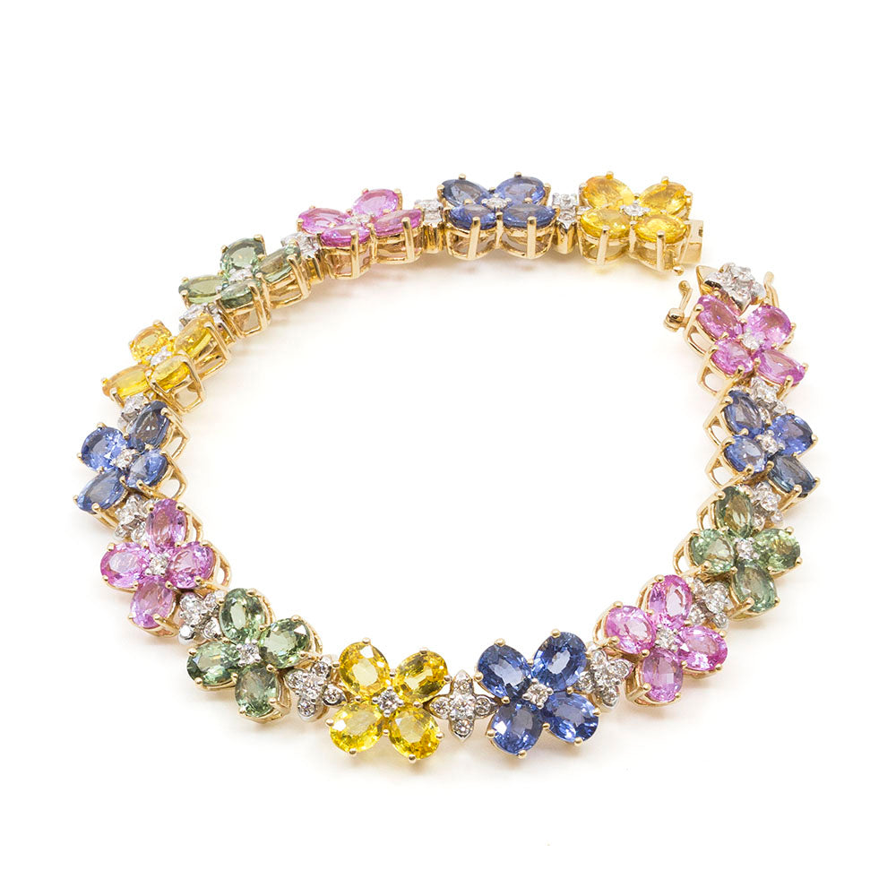 Gold bracelet with multi colored flowers shops for girls