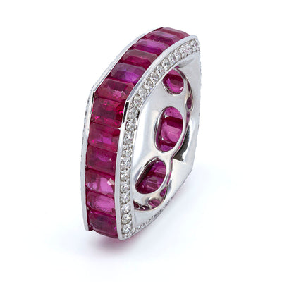 Squarish Channel Set Ruby Ring with Diamonds